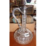 Victorian cut glass claret jug with silver plated handle and cover