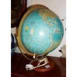 1960's illuminated globe on mahogany base