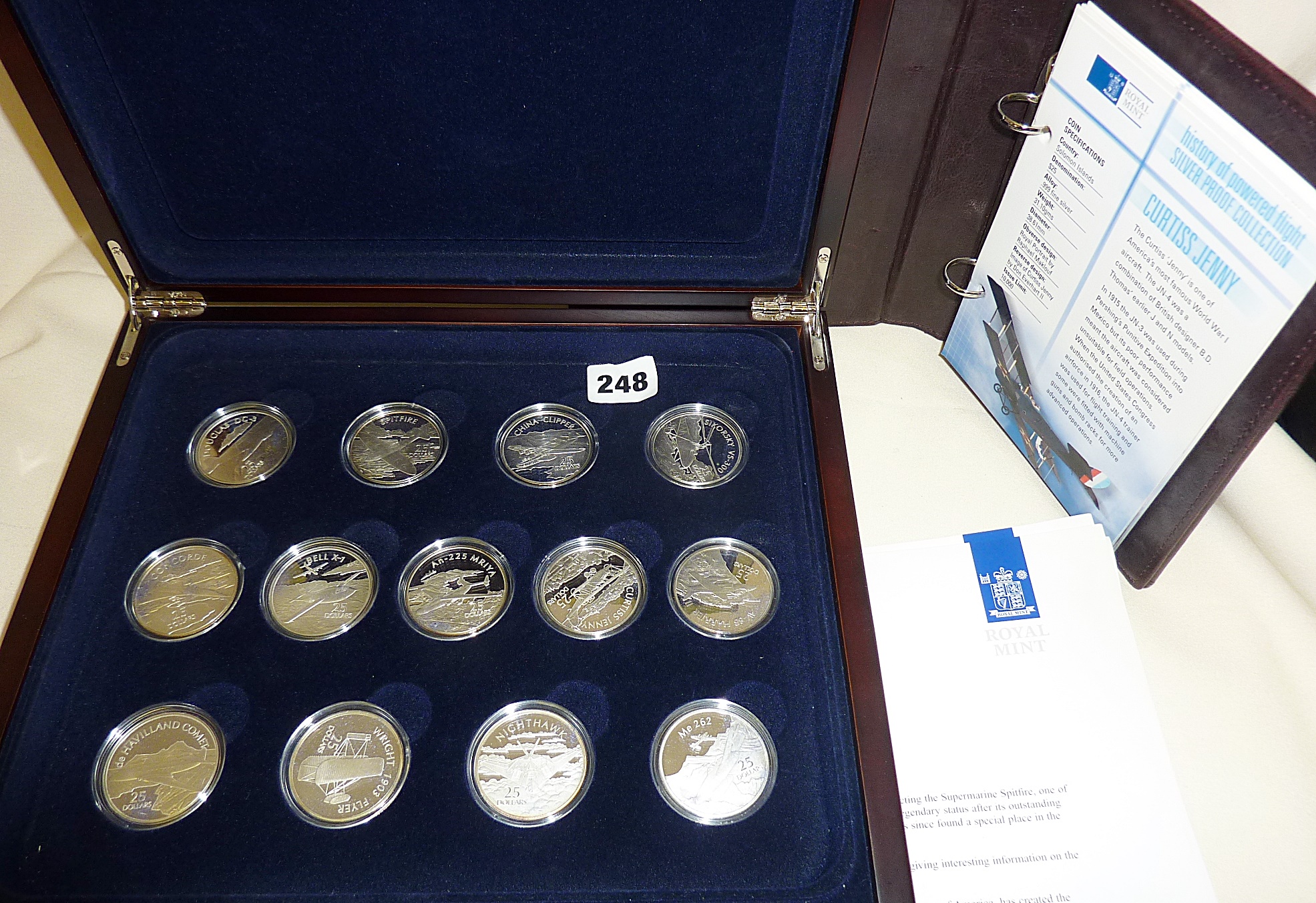 Royal Mint 2003 Silver Proof History of Powered Flight cased collection of 13 coins with COA's and