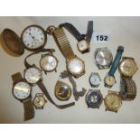 Collection of vintage wrist watches and one pocket watch by Elgin. Makers include Avia, MuDu,