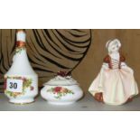 Royal Doulton "Dinky Do" figurine (No. 2120) and two pieces of "Old Country Roses" china