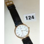 9ct gold gentleman's wrist watch with leather strap by RJW