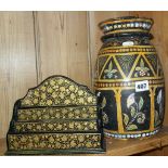 Folk Art painted vase (some cracking) and a lacquered letter rack