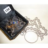 Collection of Modernist silver jewellery in a velvet box, including an Italian silver bracelet &