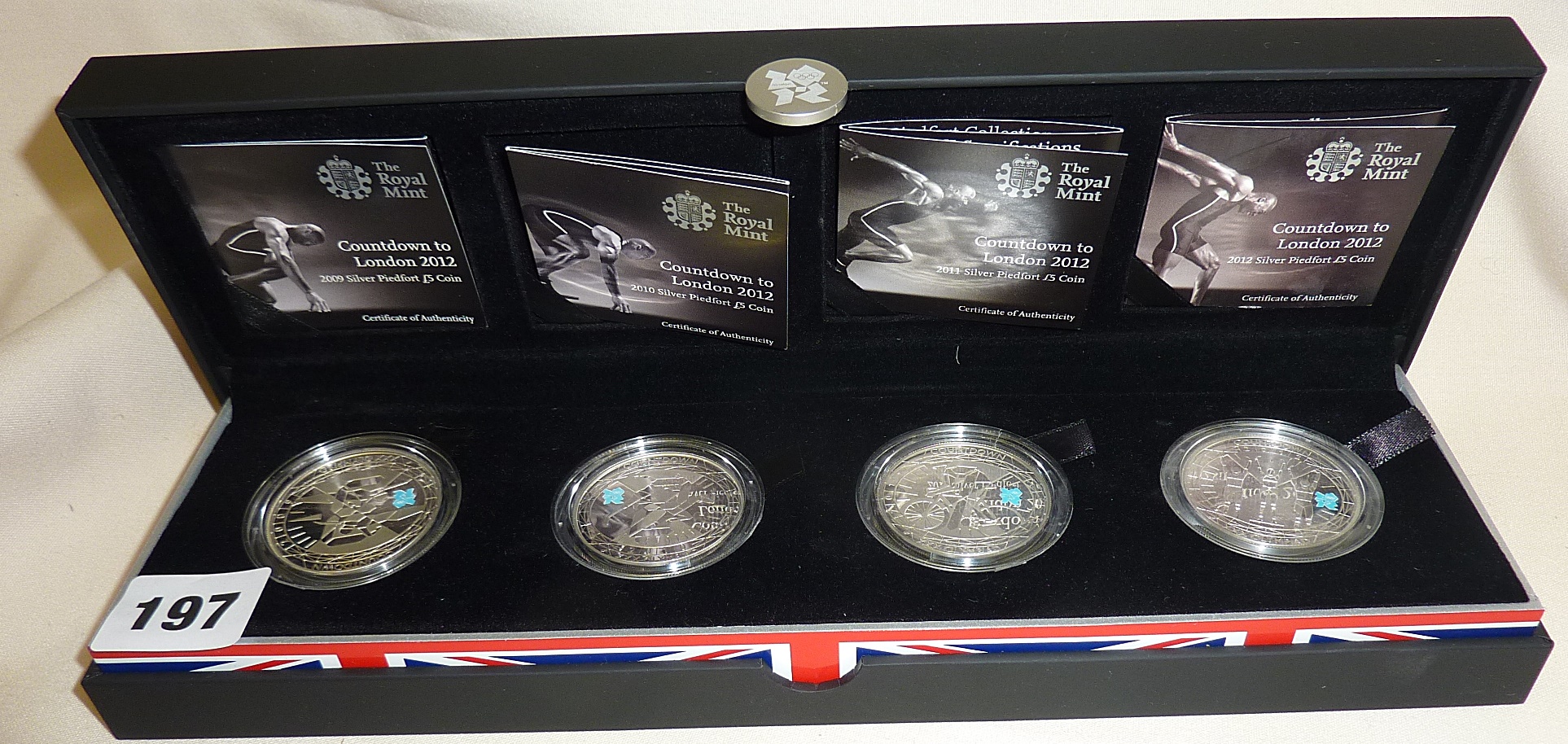 Royal Mint Countdown to London 2012 Olympics £5 Silver Proof Piedfort set of 4 coins boxed with