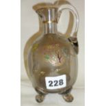 Late 19th c. Art Nouveau or Arts & Crafts enamelled hand-blown Moser glass jug standing on curled