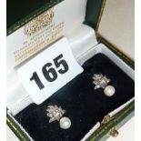 Silver marcasite pearl earrings