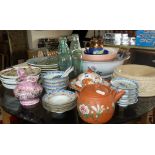 Large quantity of assorted china etc, including Royal Winton "leaf" plates, small lustre jug,