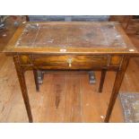 Arts & Crafts oak writing table with single drawer & leather top on chamfered square legs