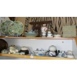 Assorted Chinese ceramics including ginger jar lids, case covers etc (on two shelves)