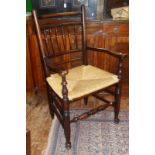 Set of 8 spindle-back chairs with rush seats, inc. two carvers