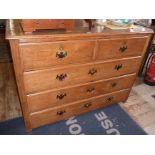 Georgian faded oak chest of drawers (2 over 3) with brass handles and escutcheons, 50" wide x 37"