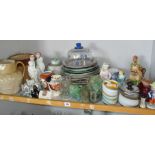 Large quantity of assorted antique pottery & glassware including plates, figures, harvest jugs etc