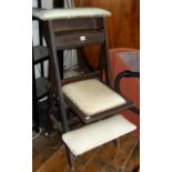 Edwardian oak upholstered prie-dieu chair with fold-up seat