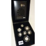 Royal Mint Silver Piedfort collection of 7 cased coins Royal Shield of Arms set boxed with COA