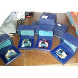 Collection of seven Royal Mail Crown Optical glass pyramids in cases