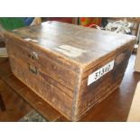 Victorian pine shaped coaching or veteran car luggage trunk with inset brass handles & escutcheons