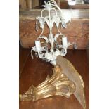 Giltwood wall bracket, and a painted metal chandelier