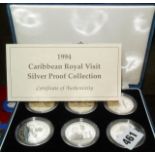 Caribbean Royal Visit 1994 silver proof collection of six coins with certificate and case