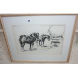 Frank WOOTTON (1914-1998) a study in charcoal of two shire horses