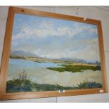 Contemporary impressionistic oil on canvas of an estuary by local artist Lois B. Jaffe