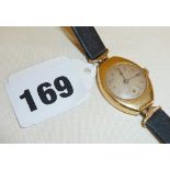 1920's ladies 18ct gold wrist watch with leather strap