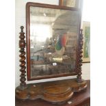 Large Victorian mahogany dressing table mirror with turned barleytwist supports on shaped platform