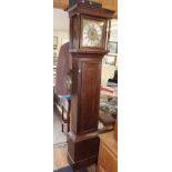 19th c. 30 hour Grandfather clock in oak case with brass dial and silvered chapter ring by Thorne of