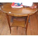 Edwardian oval inlaid mahogany occasional table with under tier standing on square tapering legs