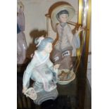 Lladro fishing girl (fish a' plenty) figurine and a geisha girl