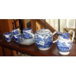 19th c. English chinoiserie blue and white teapot and some Copeland Spode teaware
