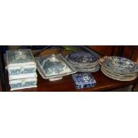 Large quantity of assorted blue and white china plates and three tureens, etc.