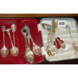 Five various silver souvenir spoons including Brighton with Chester hallmark and a collection of