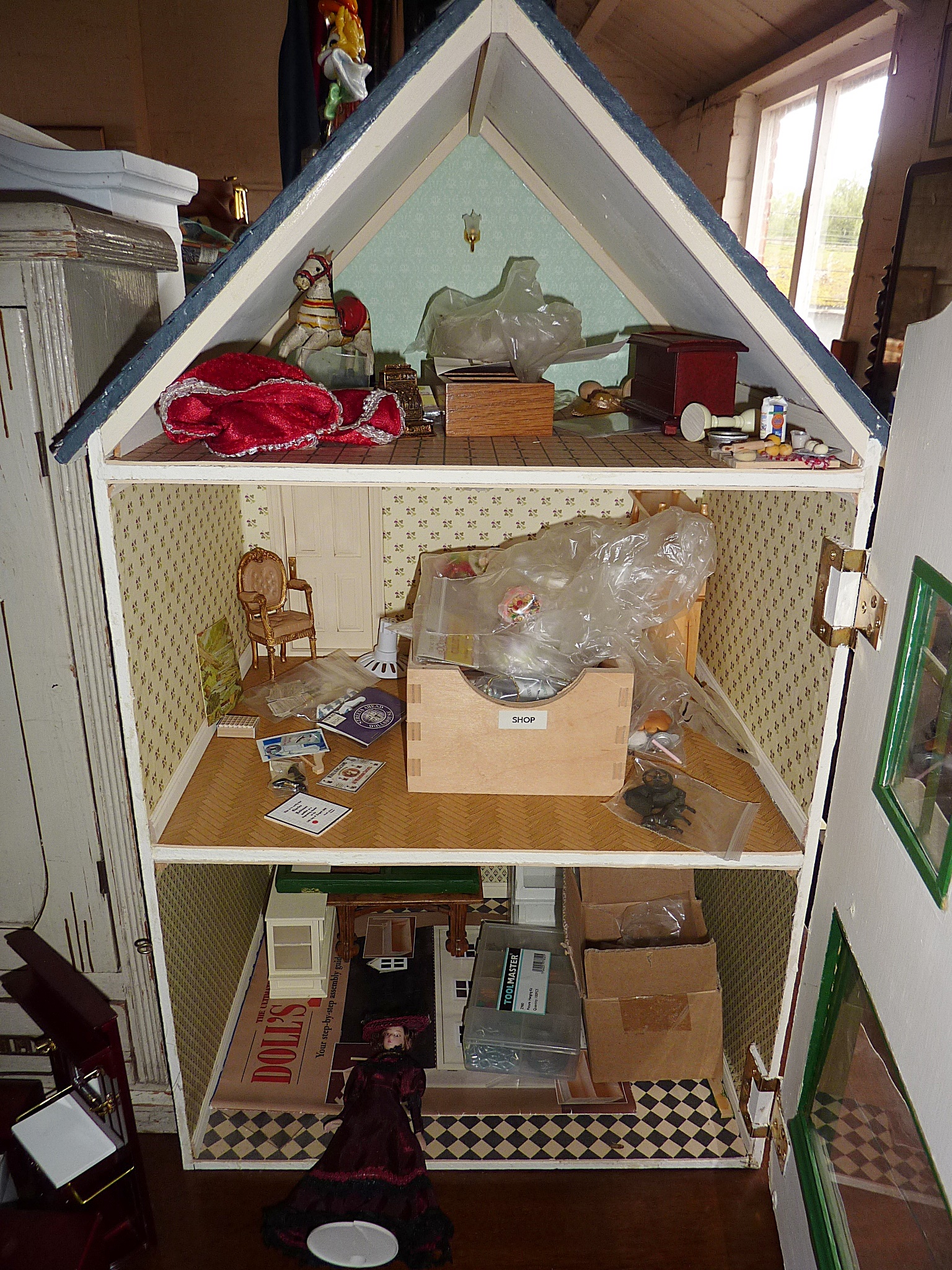 Doll's House, a Victorian doll's wardrobe, a large quantity of doll's house furniture and soft - Image 2 of 2
