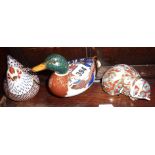 Royal Crown Derby Duck, Chicken and Cat figures