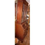 Edwardian inlaid mahogany bureau bookcase with swan necked pediment and astragal glazed top