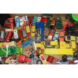 Box of assorted played-with Dinky, Corgi and other diecast vehicles