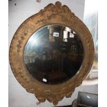 1920's bevel edged round wall mirror in wood and gesso frame