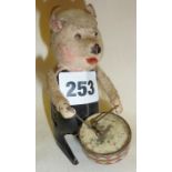 Schuco tinplate wind-up pig drummer, working but no key (felt clothing missing)