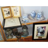 Chinese blue and white ginger jars, two fashion prints and signed photograph of footballer Jermain