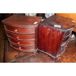 Pair of reproduction mahogany bow fronted miniature chests of drawers