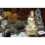Two Burmese brass buddhas and a Chinese bronze reclining buddha