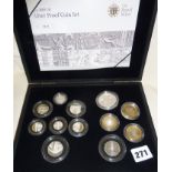 Royal Mint: 2009 Silver Proof 12 coin set in case with COA's, rare set with Kew Gardens 50 pence