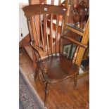 Victorian ash and elm stick back kitchen armchair