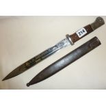 WW2 issue K98 bayonet with metal scabbard and wooden hand grips, later engraving to blade "1st SS