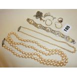 Vintage jewellery, string of faux pearls, string of genuine pearls with silver clasp, silver