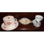 Victorian Chapman moustache cup and saucer, stoneware Queen's muff warmer, etc.