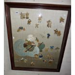 19th c. Chinese embroidered and applique picture with figures of children playing and flying kites