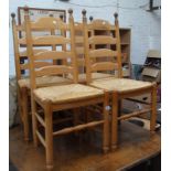 Set of four ladder back chairs with drop-in rush seats