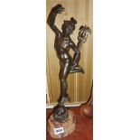 Bronze figure of Hermes with caduceus staff, 16", on marble base